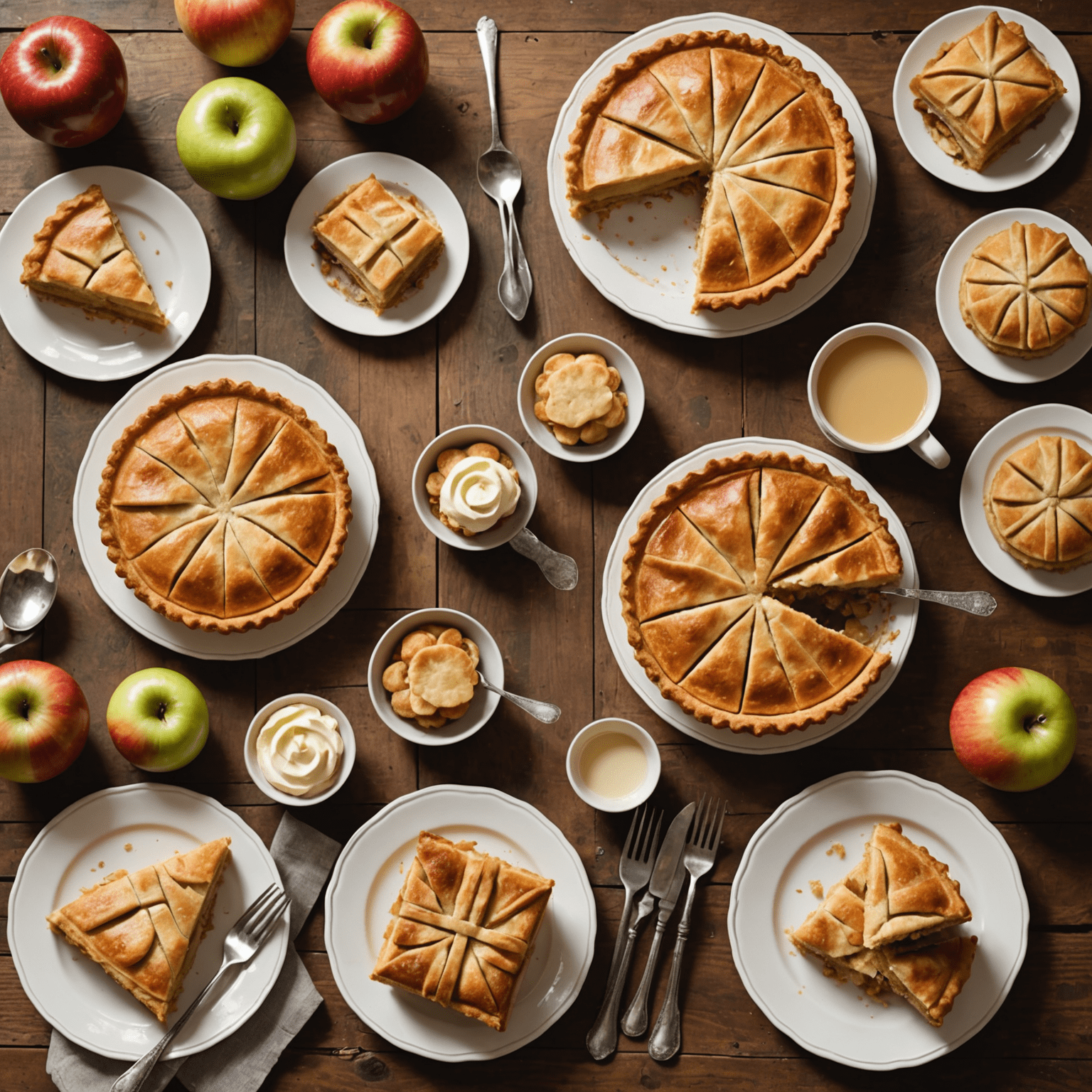 Een collage van boterkoek, appeltaart en gevulde koek op een houten tafel