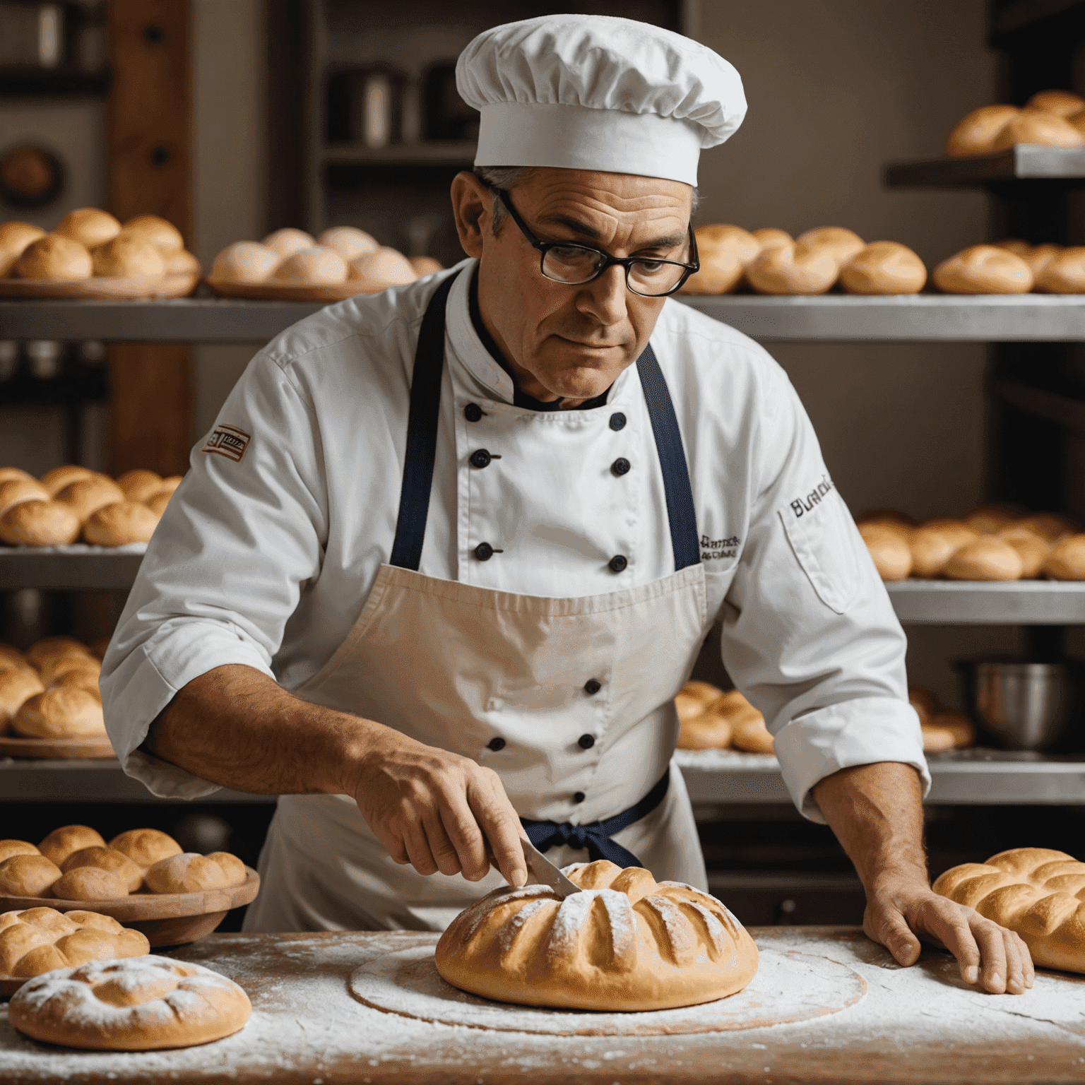 Een bakker die zorgvuldig deeg vormt en decoreert