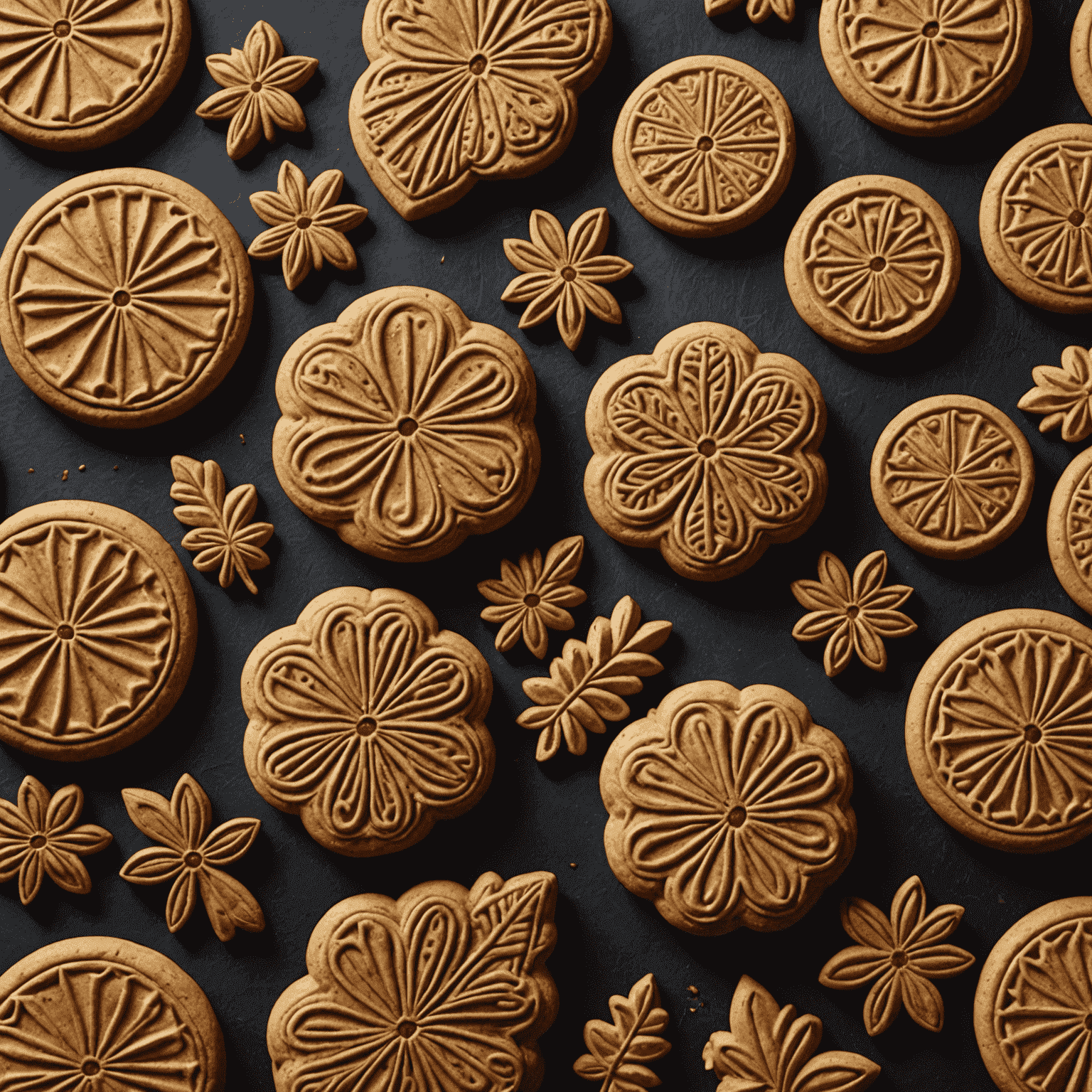 Afbeelding van versgebakken speculaaskoekjes met een rijk, kruidig aroma en een prachtig gestempeld ontwerp op de bovenkant.